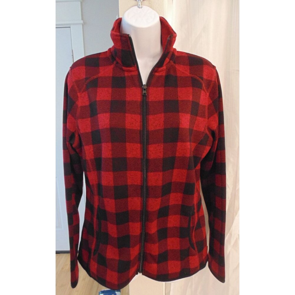 Womens Eddie Bauer Buffalo Plaid Full zip Fleece Lined Sweat Shirt Jacket size L